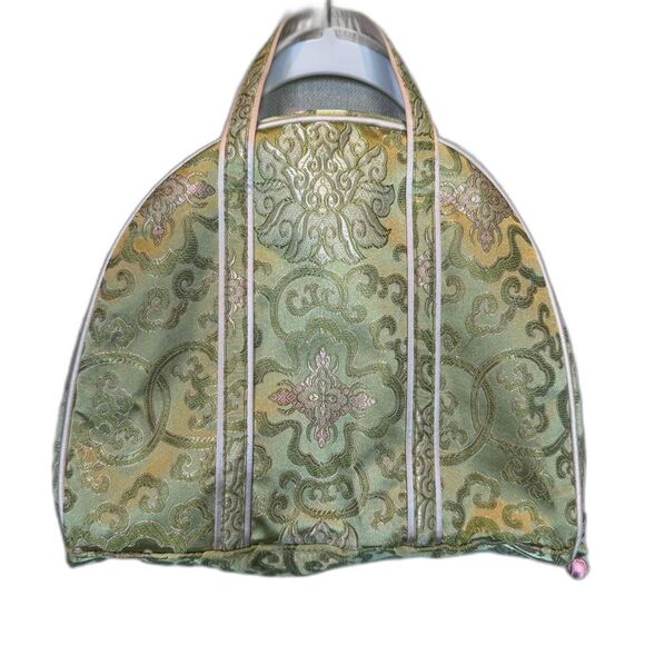 Chinese Style Handbag Domed Satchel Brocade Style Green Pink Cream - Picture 4 of 9